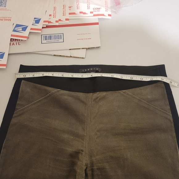 Theory 'Cullen' Lamb Leather and Twill Knit Pants Women's Size 10 Suede Leggings - Picture 11 of 12